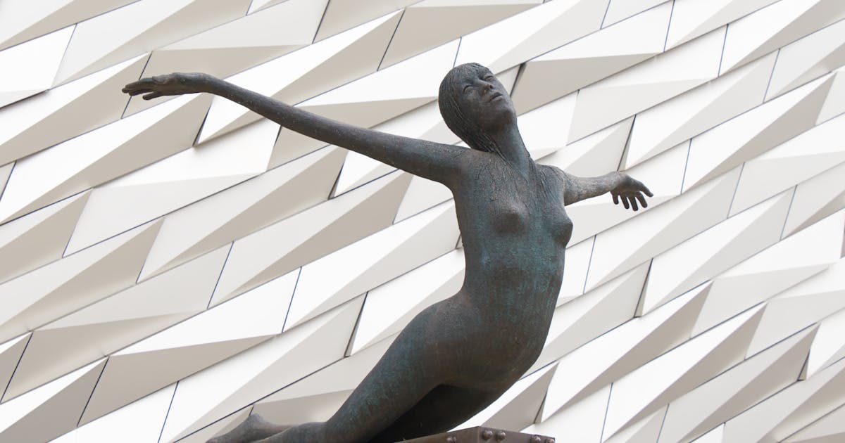 Belfast city centre skyline with the Titanic Belfast museum and Victoria Square