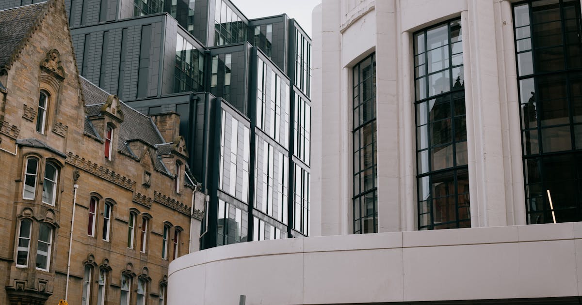 A blend of modern and Victorian architecture in Glasgow, Scotland